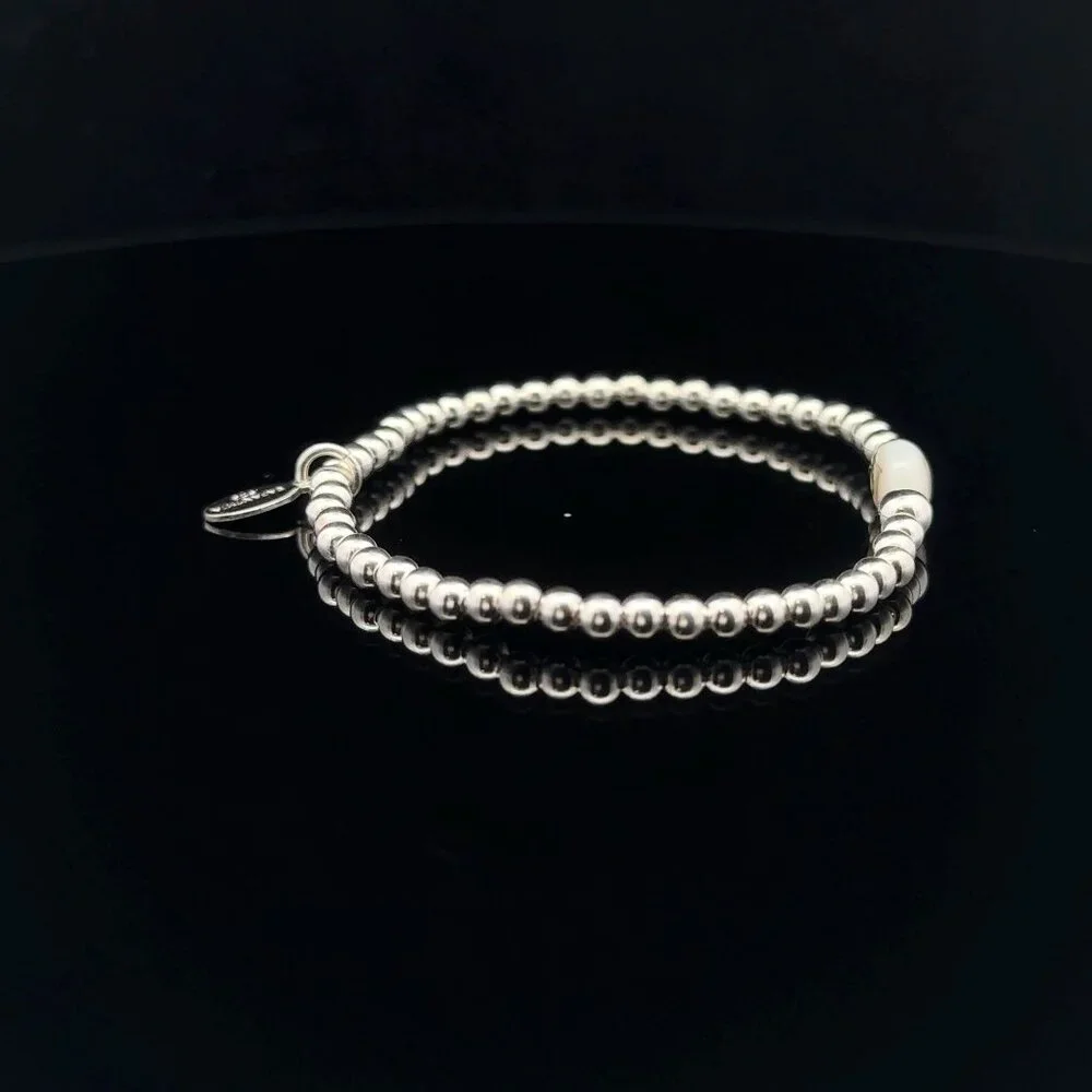 925 Sterling Silver Beaded Stretch Stacking Bracelet MOP Letter Initial K - Picture 5 of 6